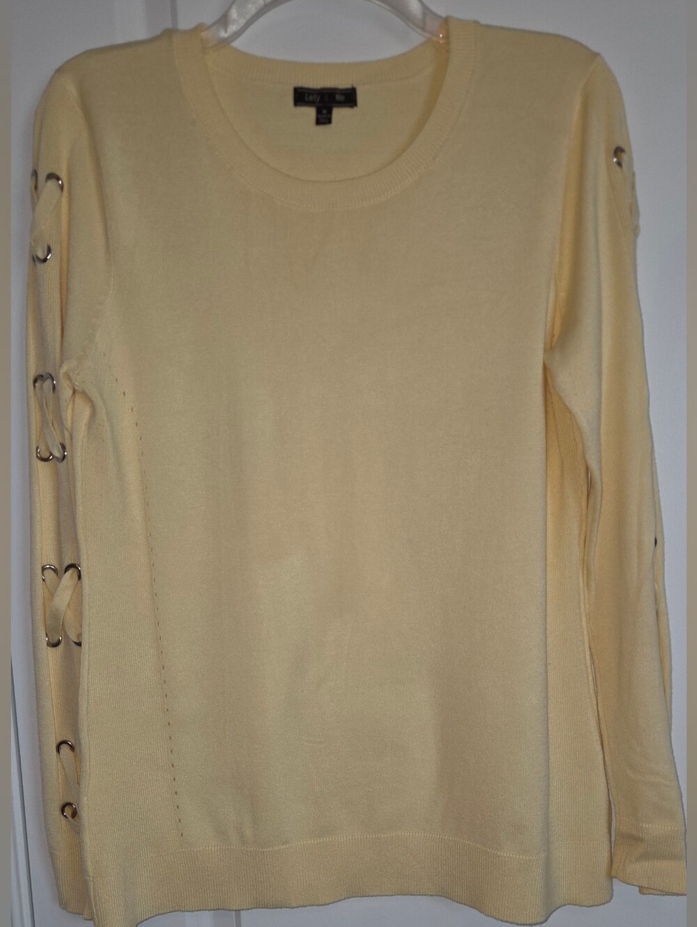 Lety & Me Pastel Yellow Lace Up Grommet Sleeve Sweater Medium